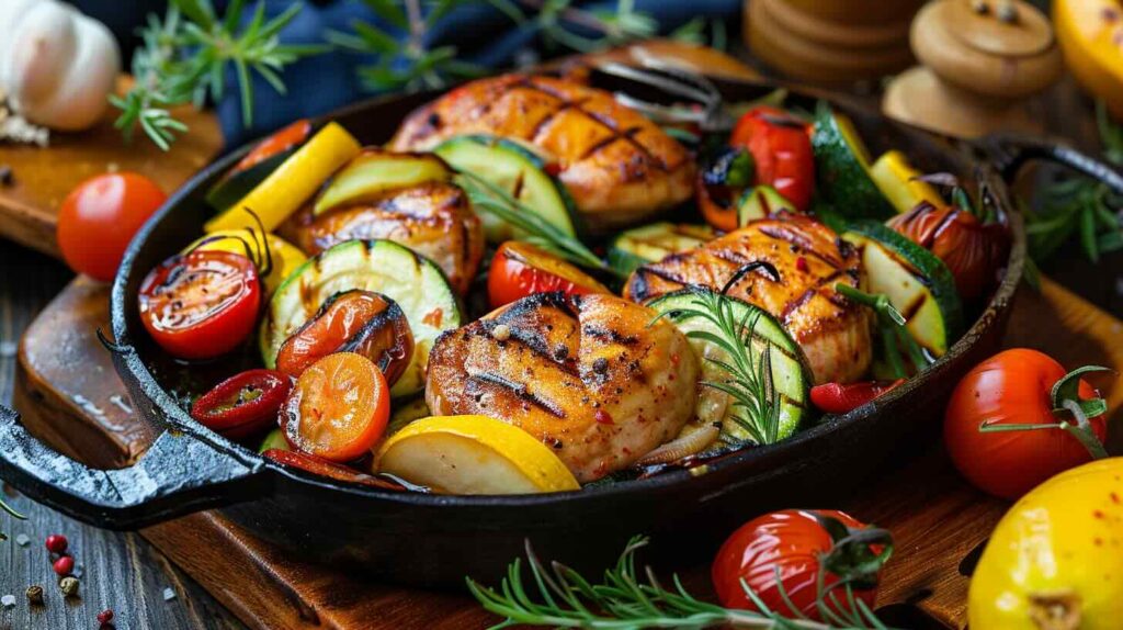 Mediterraner Auflauf mit Gemüse und Hähnchen