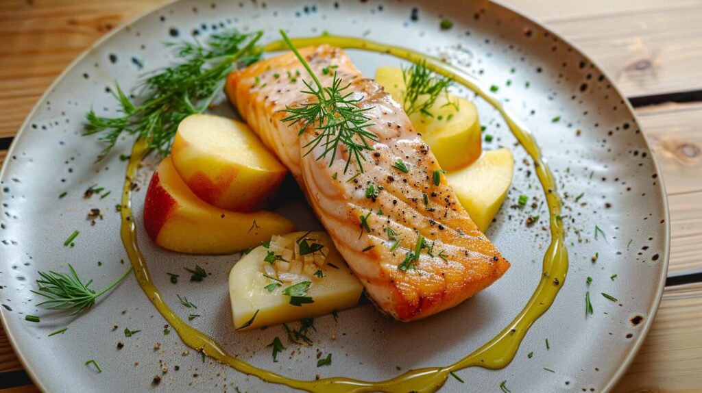 Lachs mit Apfel-Lauch-Gemüse