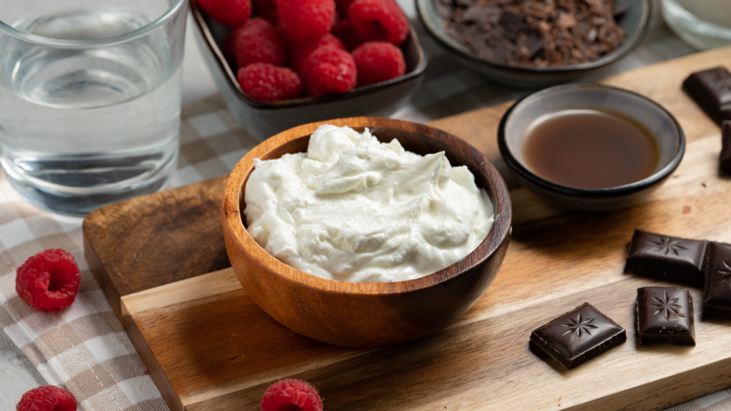 Stracciatella-Quark mit Himbeeren